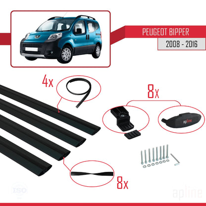 Compatible avec Peugeot Bipper 2008-2017 BASIC Model Barres de Toit Railing Porte-Bagages de Voiture Noir Aluminium 4 Barres
