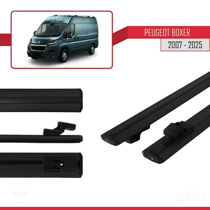 Compatible avec Peugeot Boxer 2 2007-2025 BASIC Model Barres de Toit Railing Porte-Bagages de Voiture Noir Aluminium 2 Barres
