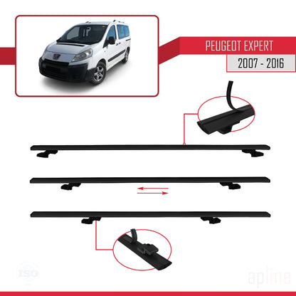 Compatible avec Peugeot Expert 2 2007-2016 BASIC Model Barres de Toit Railing Porte-Bagages de Voiture Noir Aluminium 3 Barres