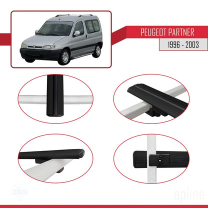 Compatible avec Peugeot Partner Pre-Facelift 1996-2003 BASIC Model Barres de Toit Railing Porte-Bagages de Voiture Noir Aluminium 3 Barres