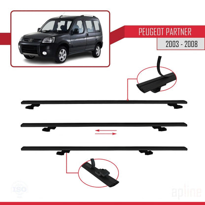 Compatible with Peugeot Partner Post-Facelift 2003-2008 BASIC Model Car Roof Rack Cross Bar Black Aluminium 3 Bars