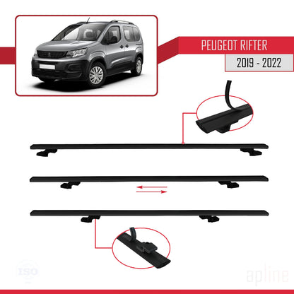 Compatible avec Peugeot Rifter 2019-2022 BASIC Model Barres de Toit Railing Porte-Bagages de Voiture Noir Aluminium 4 Barres