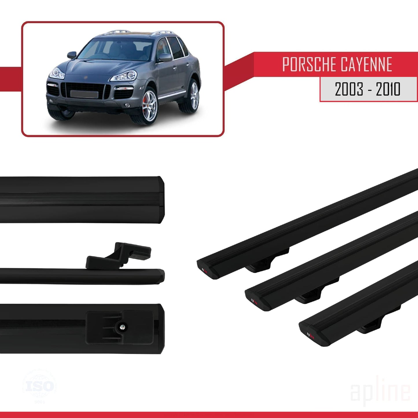 Compatible avec Porsche Cayenne (9PA) 2003-2010 BASIC Model Barres de Toit Railing Porte-Bagages de Voiture Noir Aluminium 3 Barres