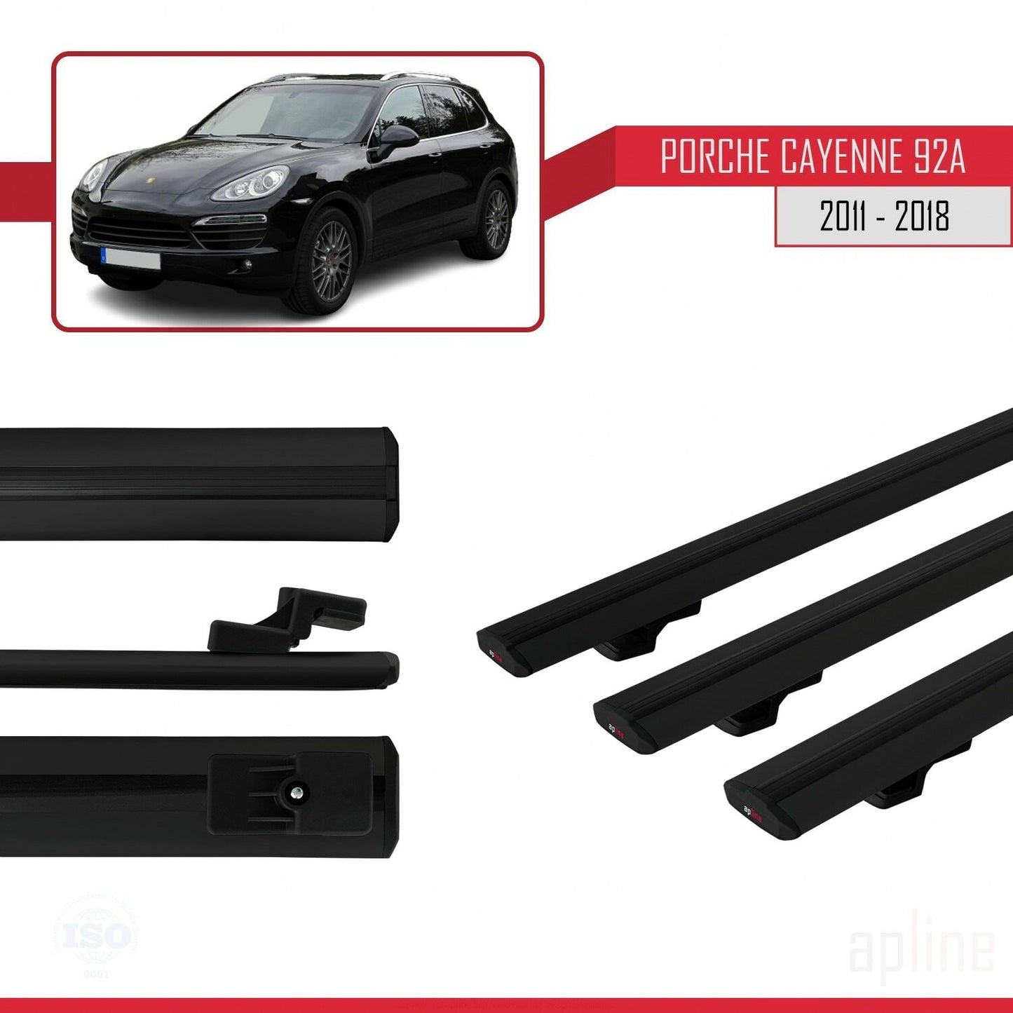 Compatible avec Porsche Cayenne 2 (92A) 2011-2018 BASIC Model Barres de Toit Railing Porte-Bagages de Voiture Noir Aluminium 3 Barres