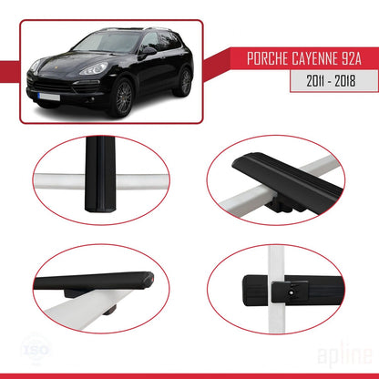 Compatible with Porsche Cayenne 2 (92A) 2011-2018 BASIC Model Car Roof Rack Cross Bar Black Aluminium 2 Bars