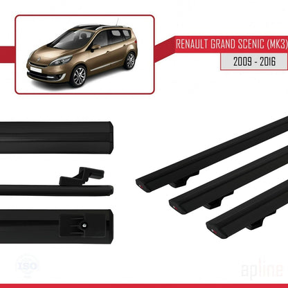 Compatible avec Renault Grand Scenic 3 2009-2016 BASIC Model Barres de Toit Railing Porte-Bagages de Voiture Noir Aluminium 3 Barres