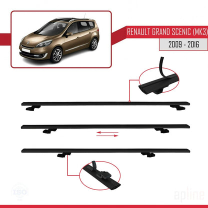 Compatible avec Renault Grand Scenic 3 2009-2016 BASIC Model Barres de Toit Railing Porte-Bagages de Voiture Noir Aluminium 2 Barres