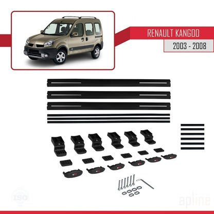 Compatible avec Renault Kangoo (X76) Post-Facelift 2003-2008 BASIC Model Barres de Toit Railing Porte-Bagages de Voiture Noir Aluminium 3 Barres