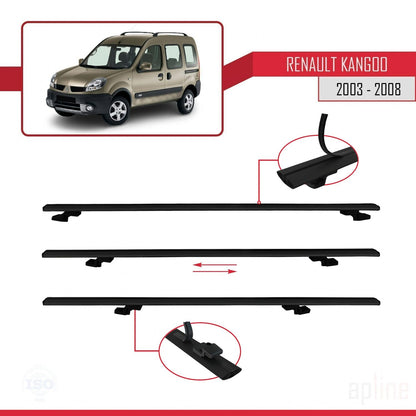 Compatible avec Renault Kangoo (X76) Post-Facelift 2003-2008 BASIC Model Barres de Toit Railing Porte-Bagages de Voiture Noir Aluminium 2 Barres
