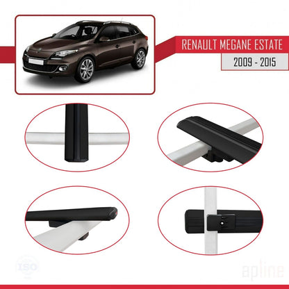 Compatible avec Renault Megane 3 ST 2009-2015 BASIC Model Barres de Toit Railing Porte-Bagages de Voiture Noir Aluminium 3 Barres