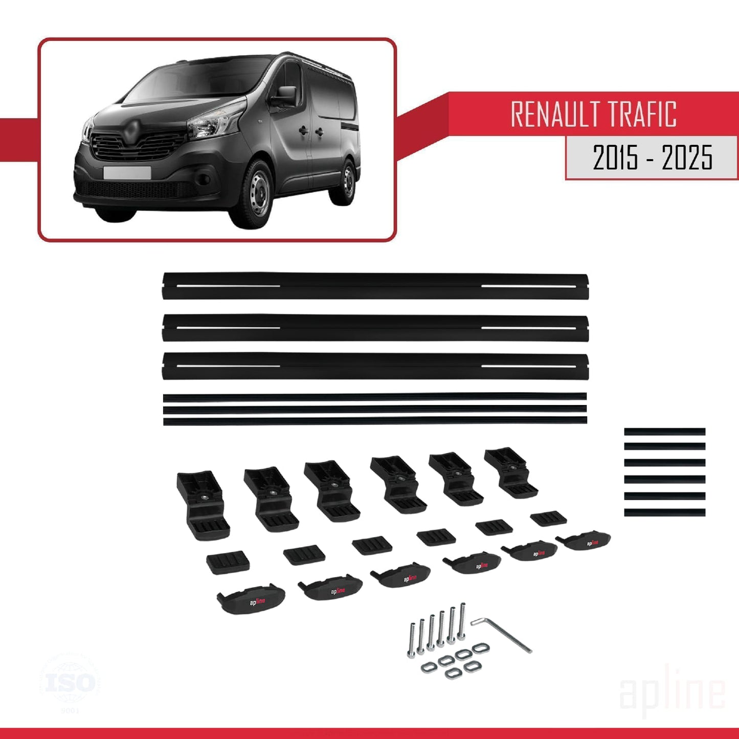 Compatible avec Renault Trafic 3 (X82) 2015-2025 BASIC Model Barres de Toit Railing Porte-Bagages de Voiture Noir Aluminium 3 Barres