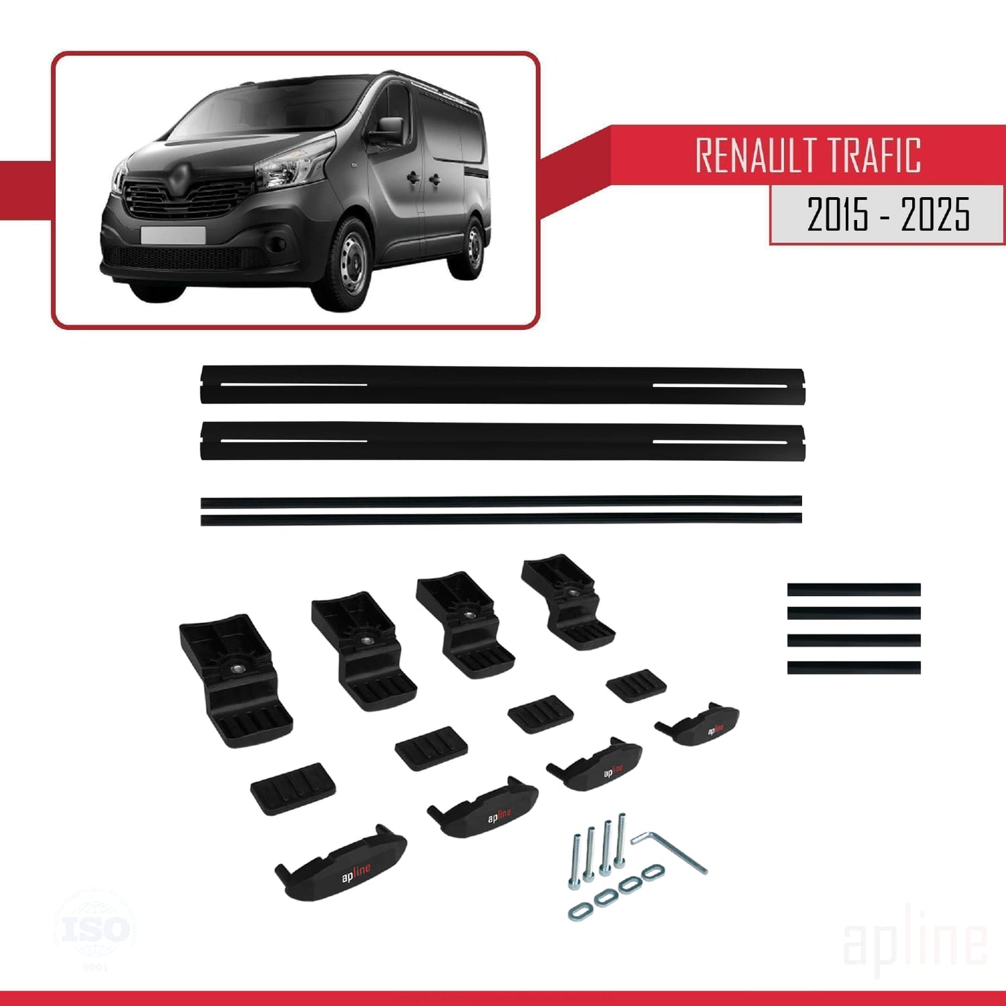 Compatible avec Renault Trafic 3 (X82) 2015-2025 BASIC Model Barres de Toit Railing Porte-Bagages de Voiture Noir Aluminium 2 Barres