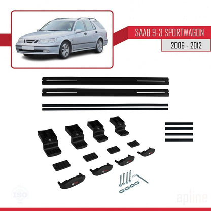 Compatible avec Saab 9-3 II Break 2006-2012 BASIC Model Barres de Toit Railing Porte-Bagages de Voiture Noir Aluminium 2 Barres