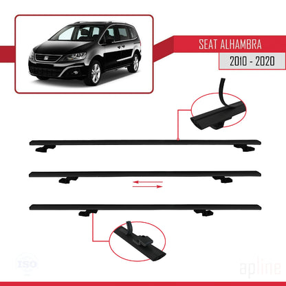 Compatible avec Seat Alhambra 2 (7N) 2010-2020 BASIC Model Barres de Toit Railing Porte-Bagages de Voiture Noir Aluminium 2 Barres