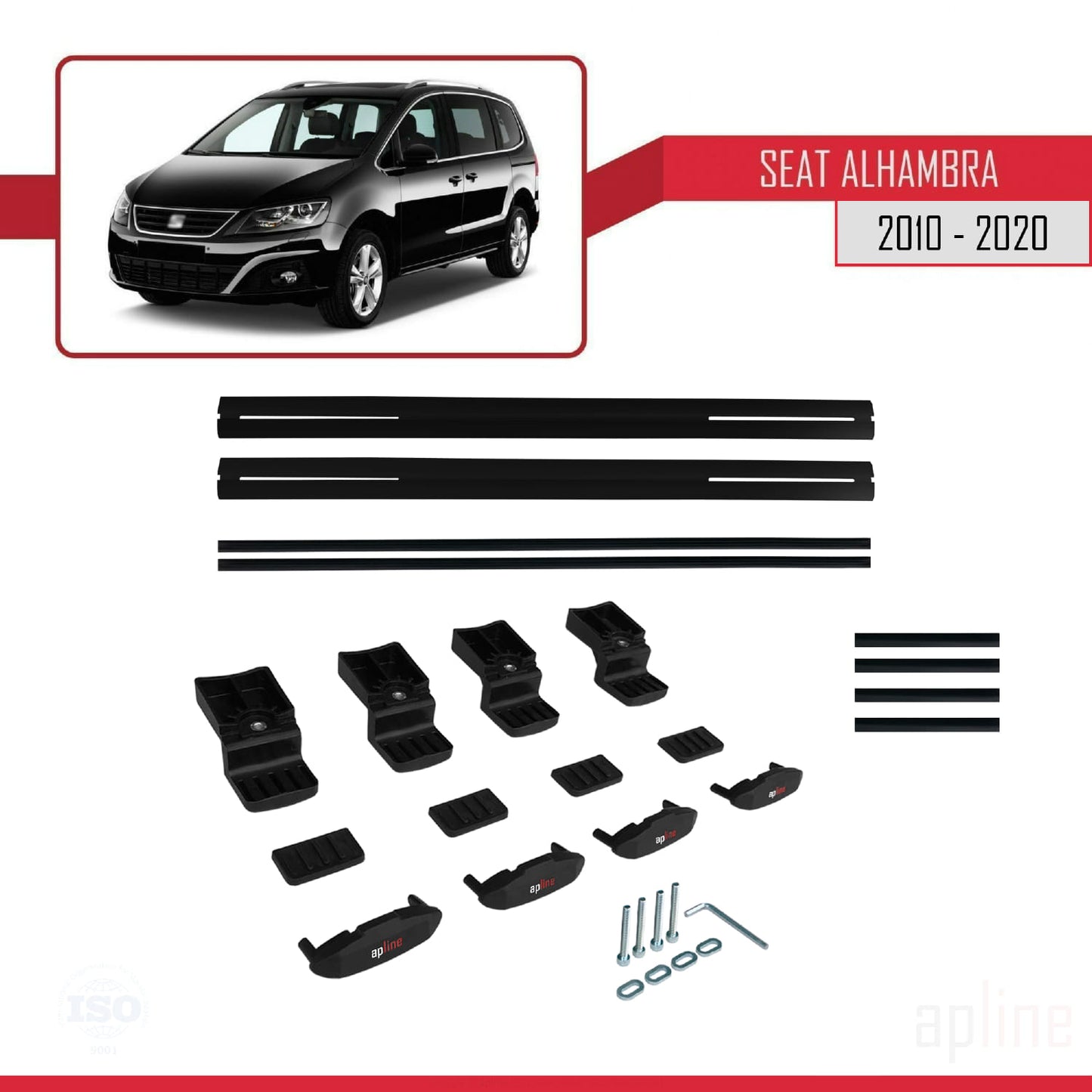 Compatible avec Seat Alhambra 2 (7N) 2010-2020 BASIC Model Barres de Toit Railing Porte-Bagages de Voiture Noir Aluminium 2 Barres
