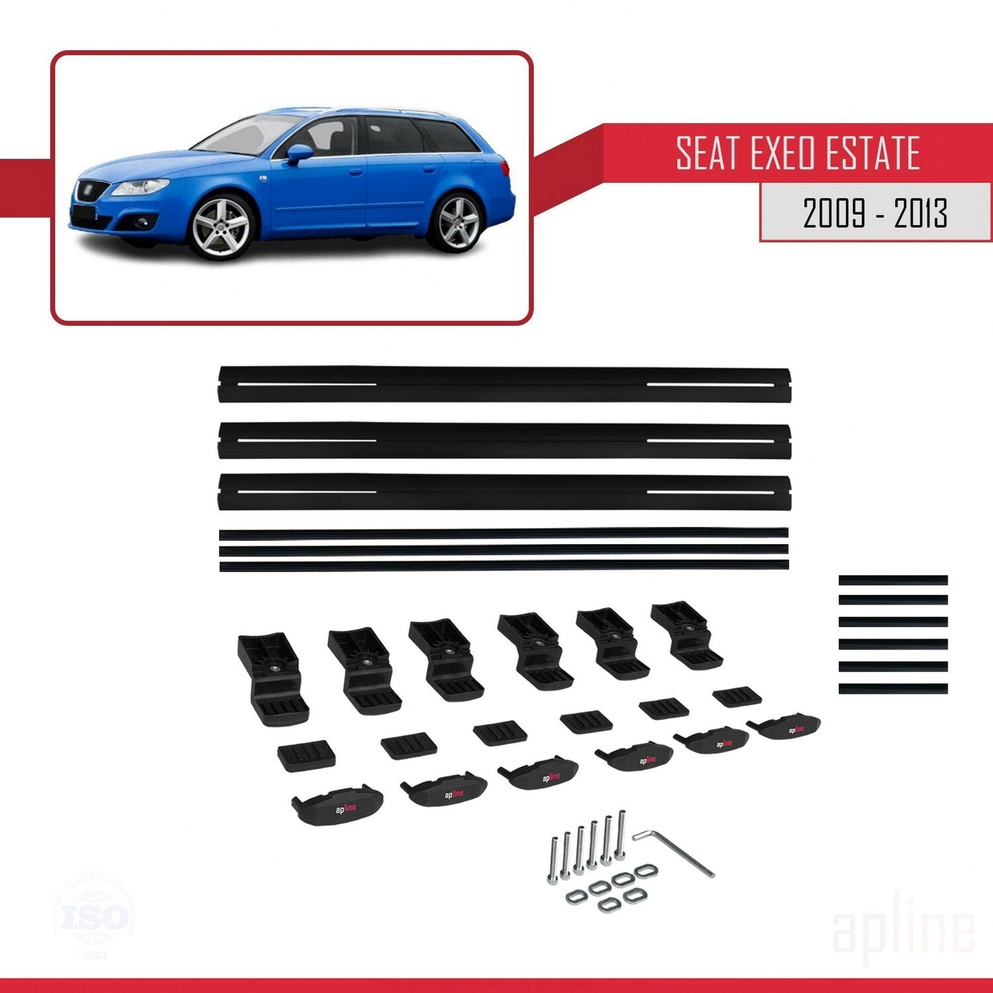 Compatible with Seat Exeo (3R9) ST 2009-2013 BASIC Model Car Roof Rack Cross Bar Black Aluminium 3 Bars