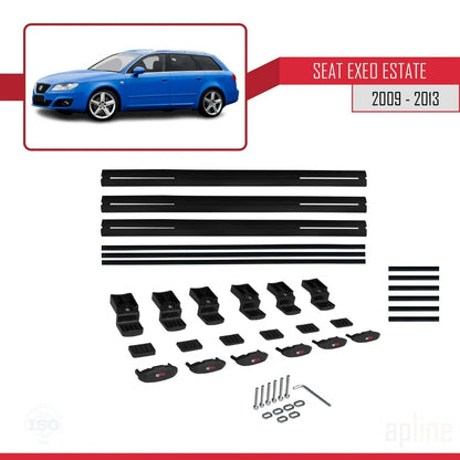 Compatible with Seat Exeo (3R9) ST 2009-2013 BASIC Model Car Roof Rack Cross Bar Black Aluminium 3 Bars