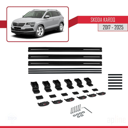 Compatible avec Skoda Karoq 2017-2025 BASIC Model Barres de Toit Railing Porte-Bagages de Voiture Noir Aluminium 3 Barres