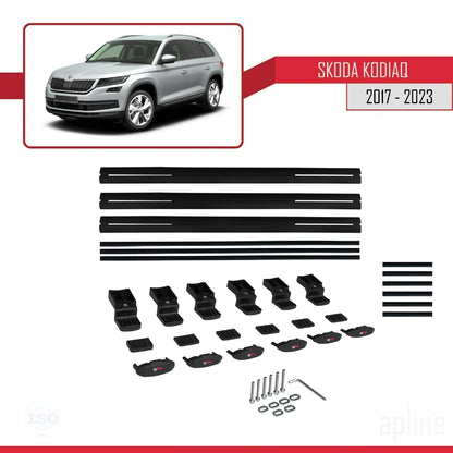 Compatible avec Skoda Kodiaq 2017-2023 BASIC Model Barres de Toit Railing Porte-Bagages de Voiture Noir Aluminium 3 Barres