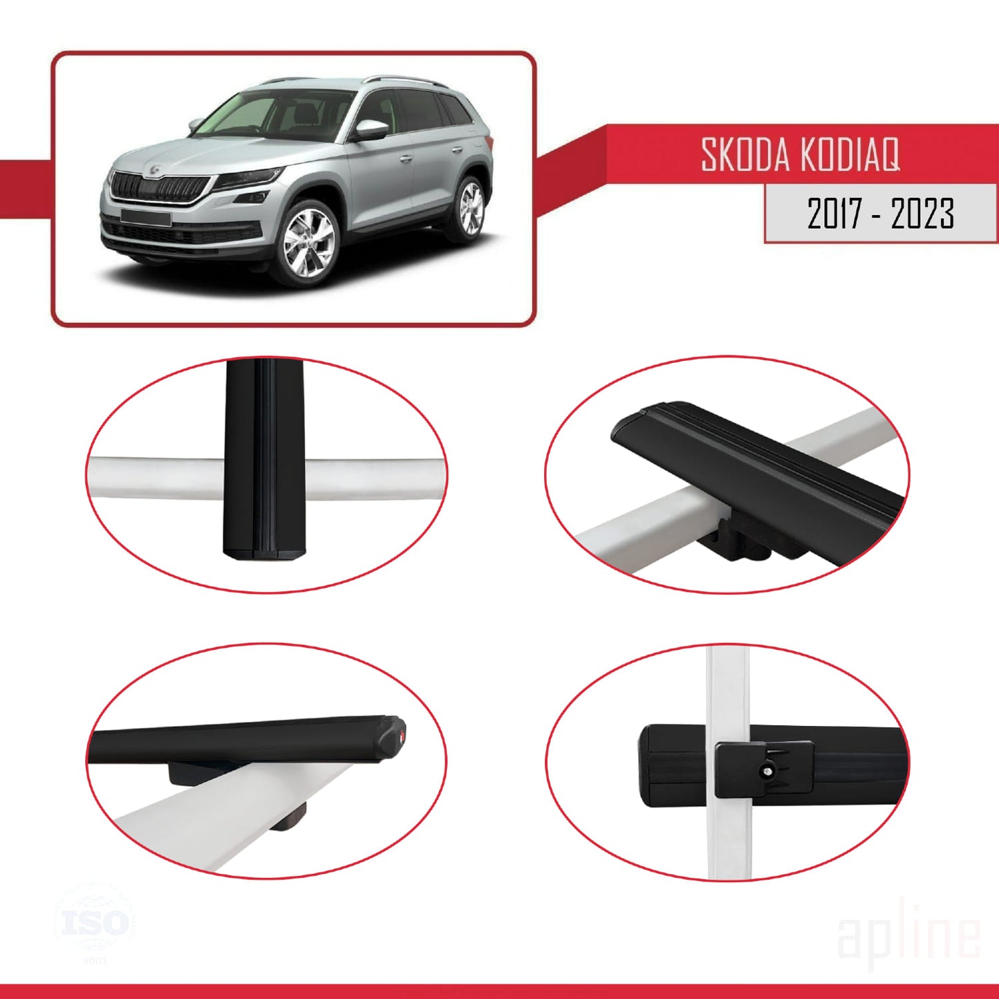 Compatible avec Skoda Kodiaq 2017-2023 BASIC Model Barres de Toit Railing Porte-Bagages de Voiture Noir Aluminium 2 Barres