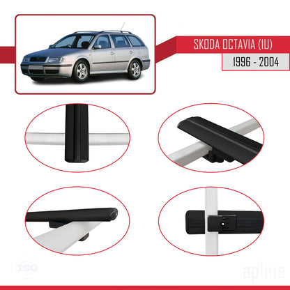 Compatible avec Skoda Octavia (1U) 1996-2004 BASIC Model Barres de Toit Railing Porte-Bagages de Voiture Noir Aluminium 2 Barres
