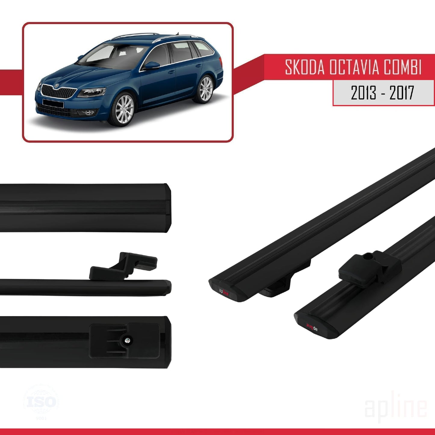 Compatible avec Skoda Octavia 3 (5E) Break Pre-Facelift 2013-2017 BASIC Model Barres de Toit Railing Porte-Bagages de Voiture Noir Aluminium 2 Barres