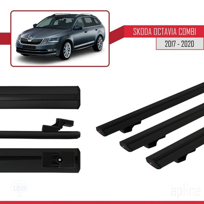 Compatible avec Skoda Octavia 3 (5E) Break Post-Facelift 2017-2020 BASIC Model Barres de Toit Railing Porte-Bagages de Voiture Noir Aluminium 3 Barres