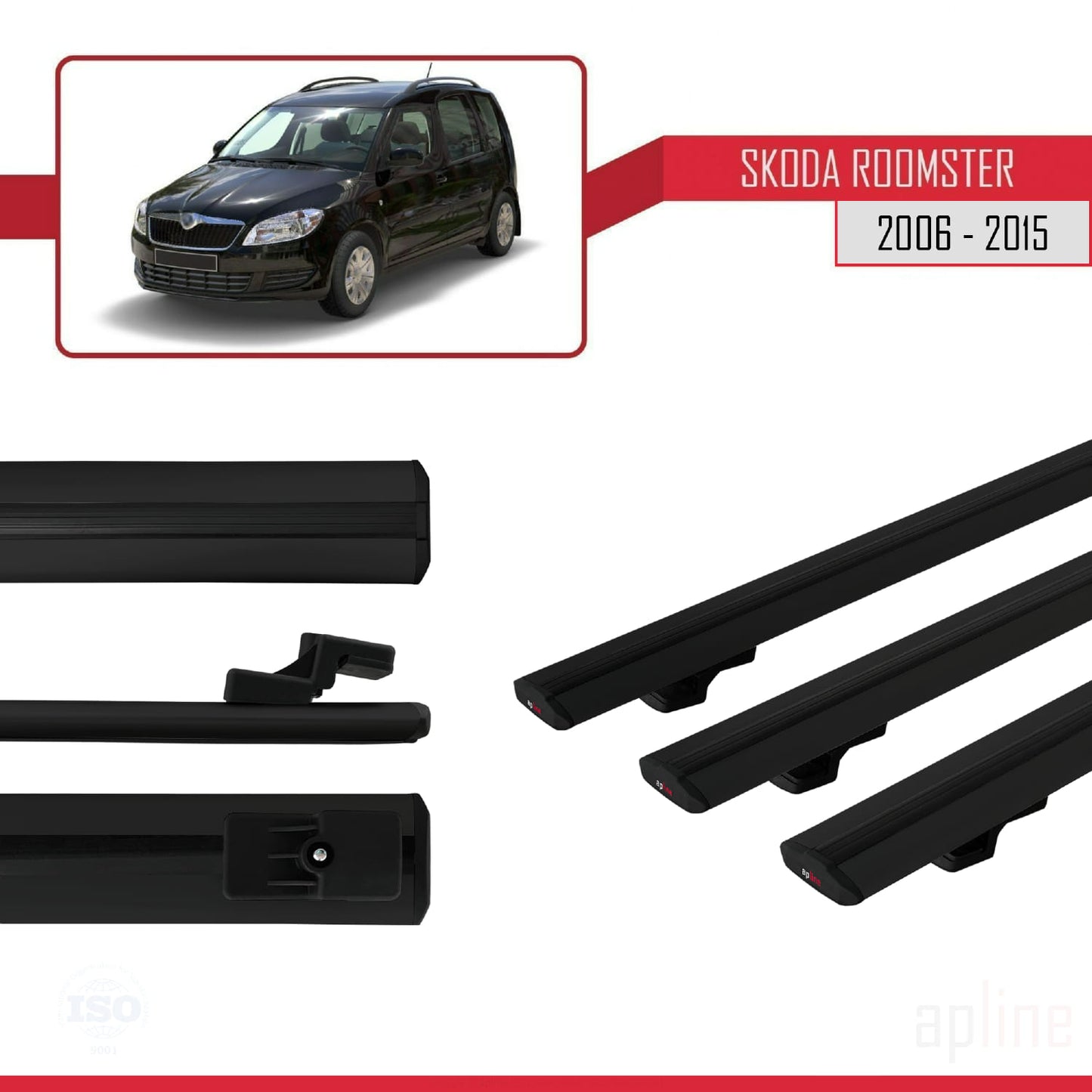 Compatible avec Skoda Roomster 2006-2015 BASIC Model Barres de Toit Railing Porte-Bagages de Voiture Noir Aluminium 3 Barres