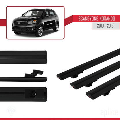 Compatible avec Ssangyong Korando 3 (C200) 2010-2019 BASIC Model Barres de Toit Railing Porte-Bagages de Voiture Noir Aluminium 3 Barres