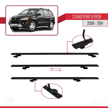 Compatible with Ssangyong Kyron 2005-2014 BASIC Model Car Roof Rack Cross Bar Black Aluminium 3 Bars