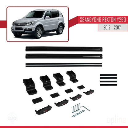 Compatible avec Ssangyong Rexton (Y290) 2012-2017 BASIC Model Barres de Toit Railing Porte-Bagages de Voiture Noir Aluminium 2 Barres