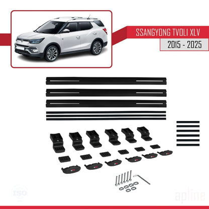 Compatible avec Ssangyong Tivoli XLV 2015-2025 BASIC Model Barres de Toit Railing Porte-Bagages de Voiture Noir Aluminium 3 Barres