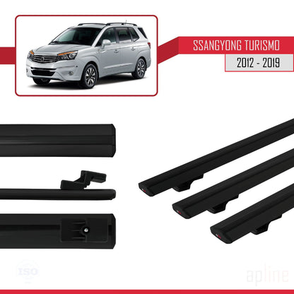 Compatible avec Ssangyong Turismo 2012-2019 BASIC Model Barres de Toit Railing Porte-Bagages de Voiture Noir Aluminium 3 Barres