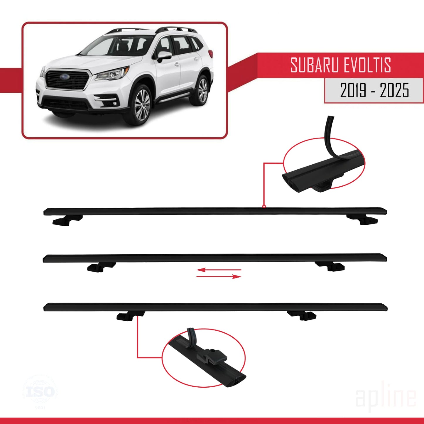 Compatible avec Subaru Evoltis 2019-2025 BASIC Model Barres de Toit Railing Porte-Bagages de Voiture Noir Aluminium 2 Barres
