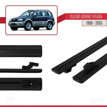 Compatible avec Suzuki Grand Vitara (FT) 1998-2005 BASIC Model Barres de Toit Railing Porte-Bagages de Voiture Noir Aluminium 2 Barres