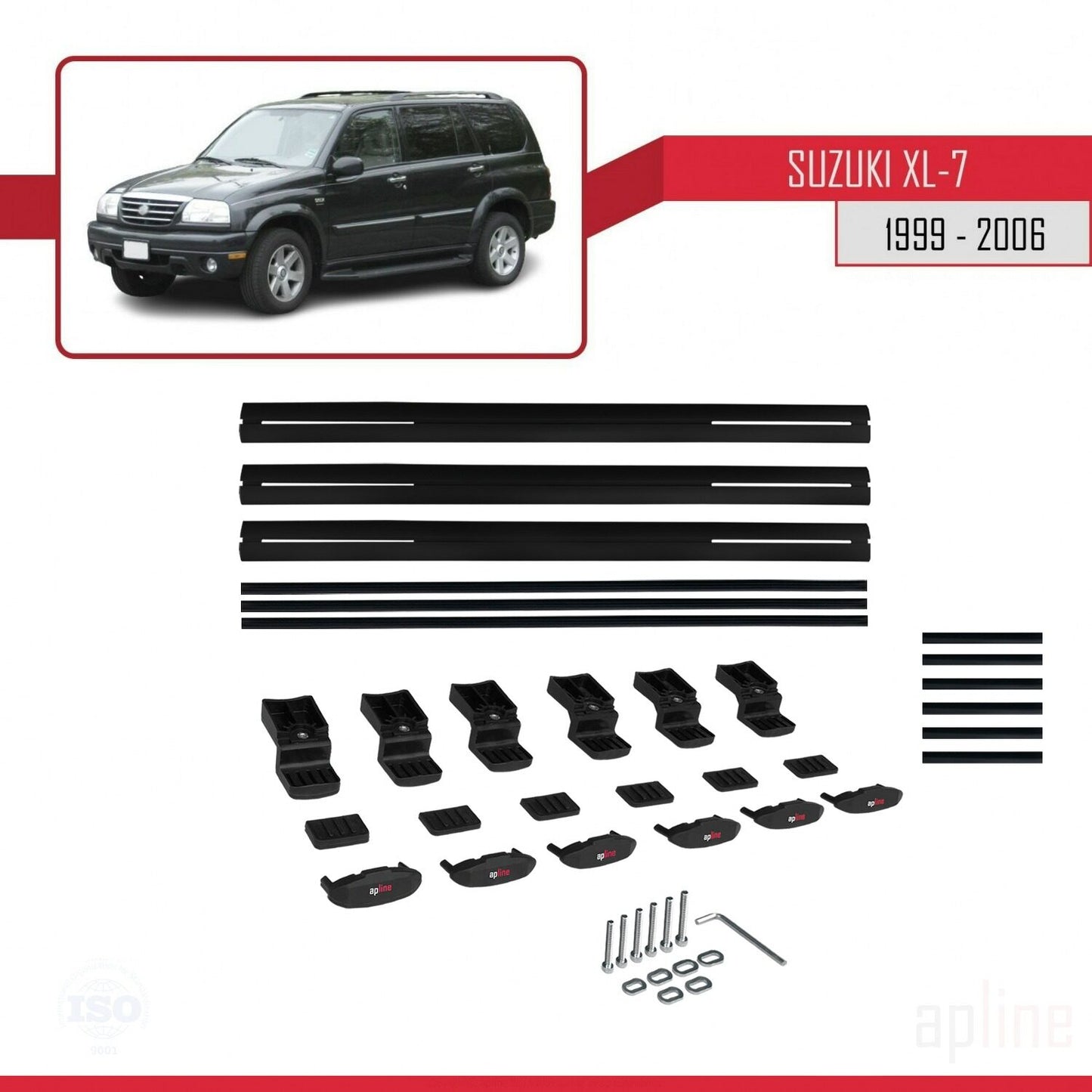 Compatible avec Suzuki XL-7 1998-2006 BASIC Model Barres de Toit Railing Porte-Bagages de Voiture Noir Aluminium 3 Barres