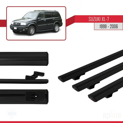 Compatible avec Suzuki XL-7 1998-2006 BASIC Model Barres de Toit Railing Porte-Bagages de Voiture Noir Aluminium 3 Barres