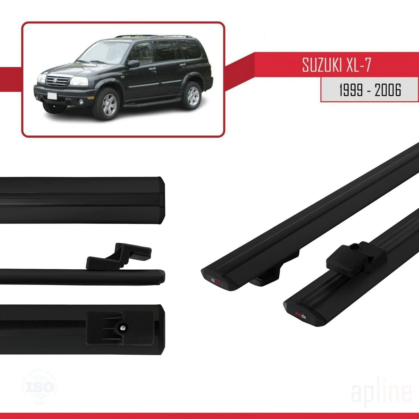 Compatible avec Suzuki XL-7 1998-2006 BASIC Model Barres de Toit Railing Porte-Bagages de Voiture Noir Aluminium 2 Barres