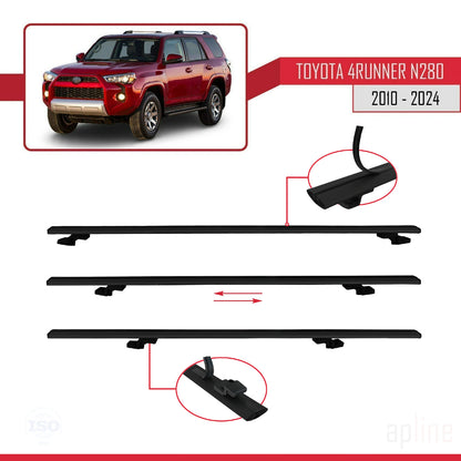 Compatible avec Toyota 4Runner (N280) 2010-2024 BASIC Model Barres de Toit Railing Porte-Bagages de Voiture Noir Aluminium 3 Barres