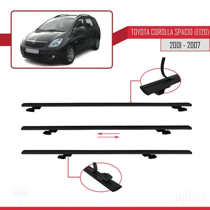 Compatible avec Toyota Corolla Spacio 2 (E120) 2001-2007 BASIC Model Barres de Toit Railing Porte-Bagages de Voiture Noir Aluminium 2 Barres