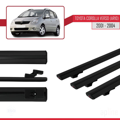 Compatible avec Toyota Corolla Verso (E120) 2001-2004 BASIC Model Barres de Toit Railing Porte-Bagages de Voiture Noir Aluminium 3 Barres