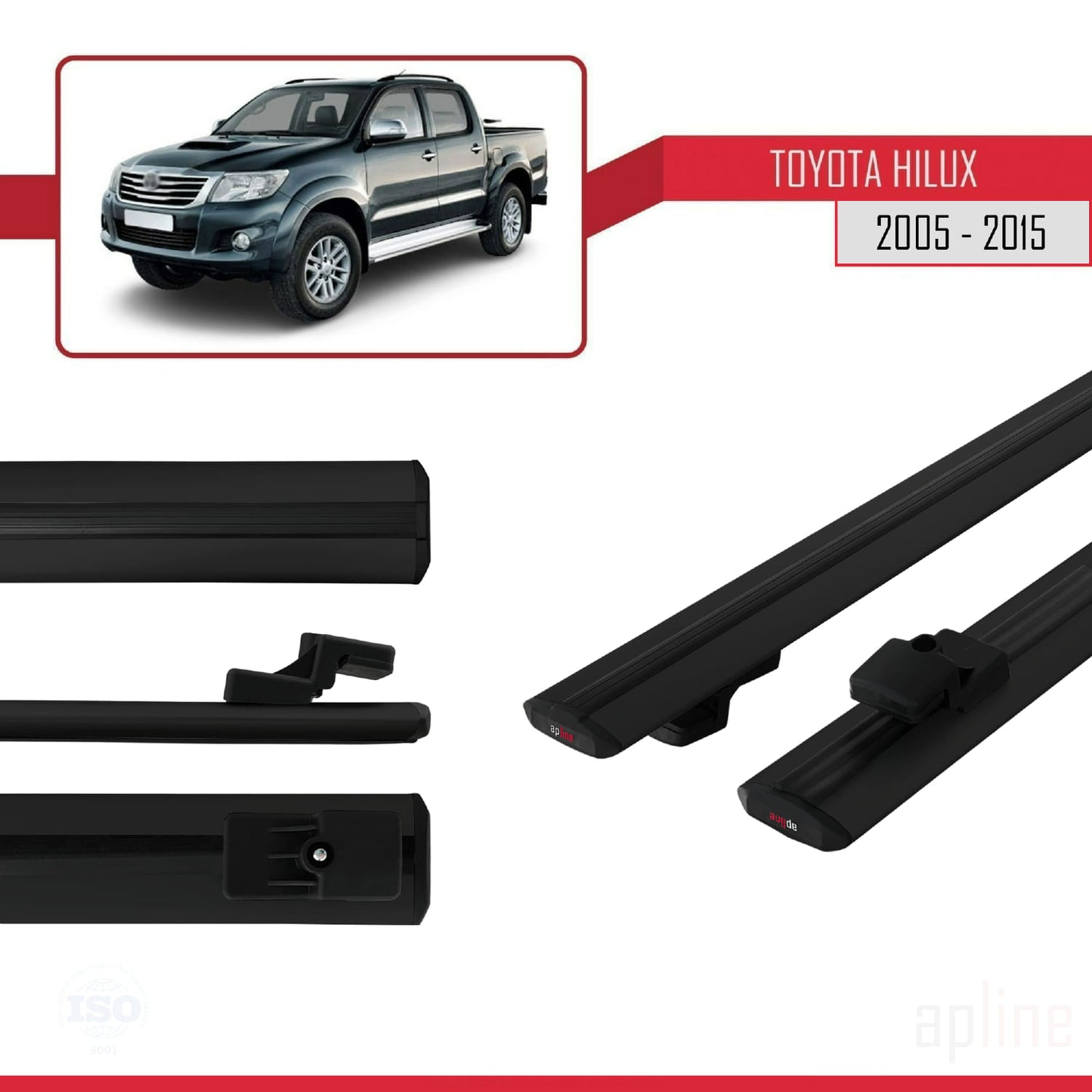 Compatible avec Toyota Hilux 7 (AN30) 2005-2015 BASIC Model Barres de Toit Railing Porte-Bagages de Voiture Noir Aluminium 2 Barres