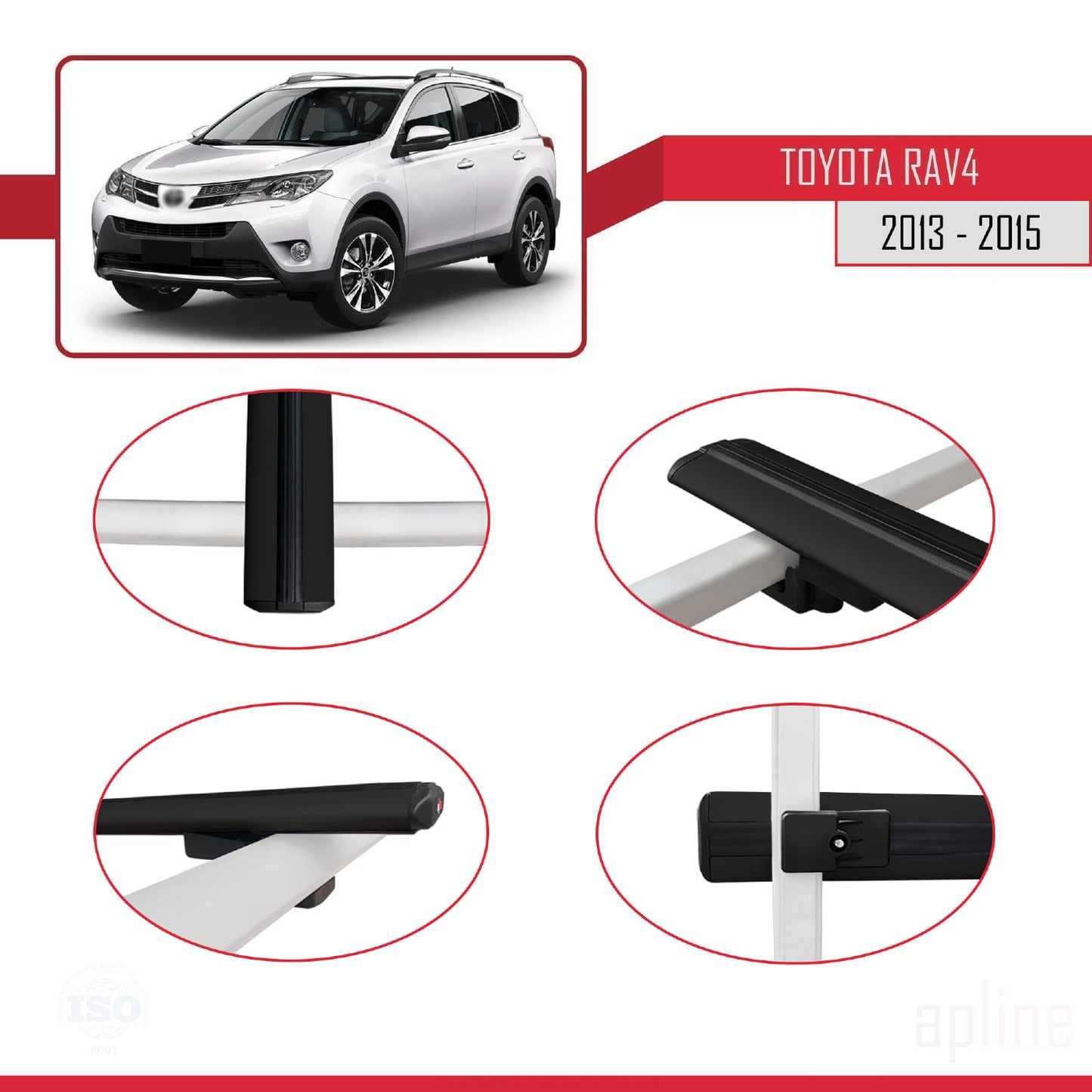 Compatible avec Toyota RAV4 IV (XA40) Pre-Facelift 2013-2015 BASIC Model Barres de Toit Railing Porte-Bagages de Voiture Noir Aluminium 2 Barres