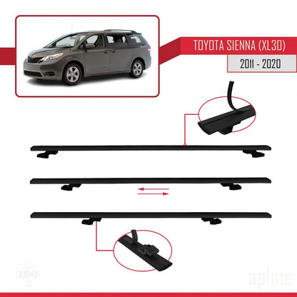 Compatible avec Toyota Sienna 3 (XL30) 2011-2020 BASIC Model Barres de Toit Railing Porte-Bagages de Voiture Noir Aluminium 3 Barres