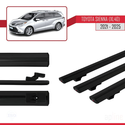 Compatible avec Toyota Sienna 4 (XL40) 2021-2025 BASIC Model Barres de Toit Railing Porte-Bagages de Voiture Noir Aluminium 3 Barres