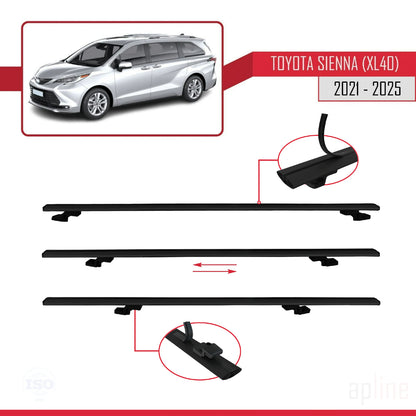 Compatible avec Toyota Sienna 4 (XL40) 2021-2025 BASIC Model Barres de Toit Railing Porte-Bagages de Voiture Noir Aluminium 3 Barres