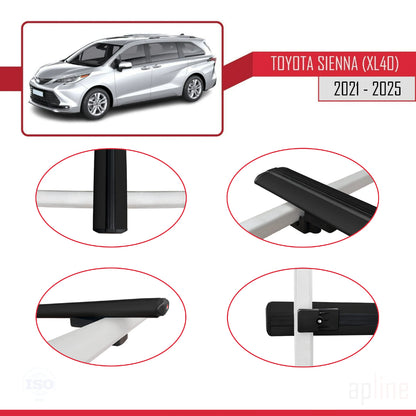 Compatible avec Toyota Sienna 4 (XL40) 2021-2025 BASIC Model Barres de Toit Railing Porte-Bagages de Voiture Noir Aluminium 2 Barres
