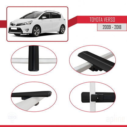 Compatible avec Toyota Verso (AR20) 2009-2018 BASIC Model Barres de Toit Railing Porte-Bagages de Voiture Noir Aluminium 3 Barres