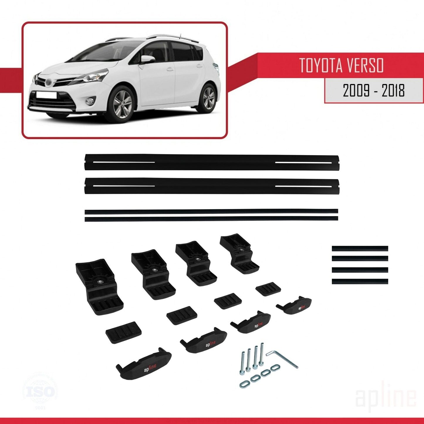 Compatible avec Toyota Verso (AR20) 2009-2018 BASIC Model Barres de Toit Railing Porte-Bagages de Voiture Noir Aluminium 2 Barres