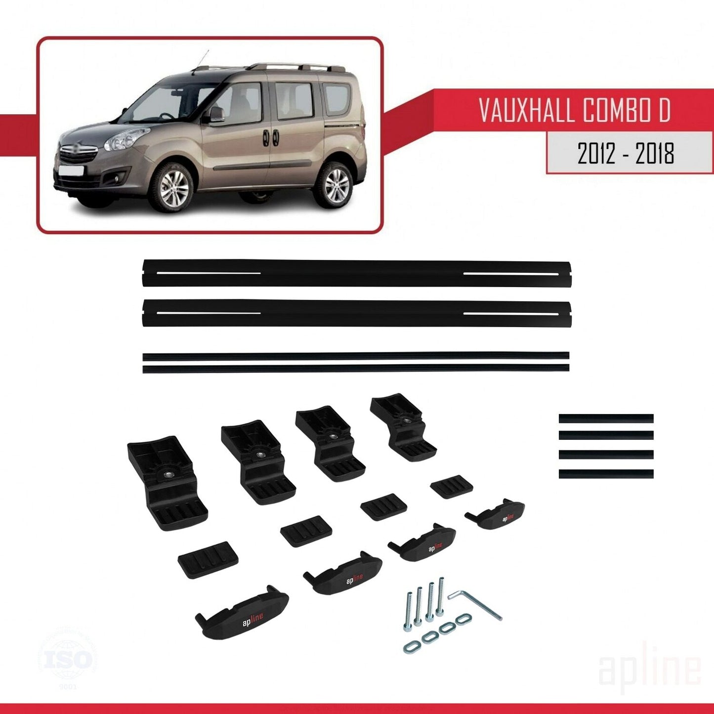 Compatible avec Vauxhall Combo D 2012-2018 BASIC Model Barres de Toit Railing Porte-Bagages de Voiture Noir Aluminium 2 Barres